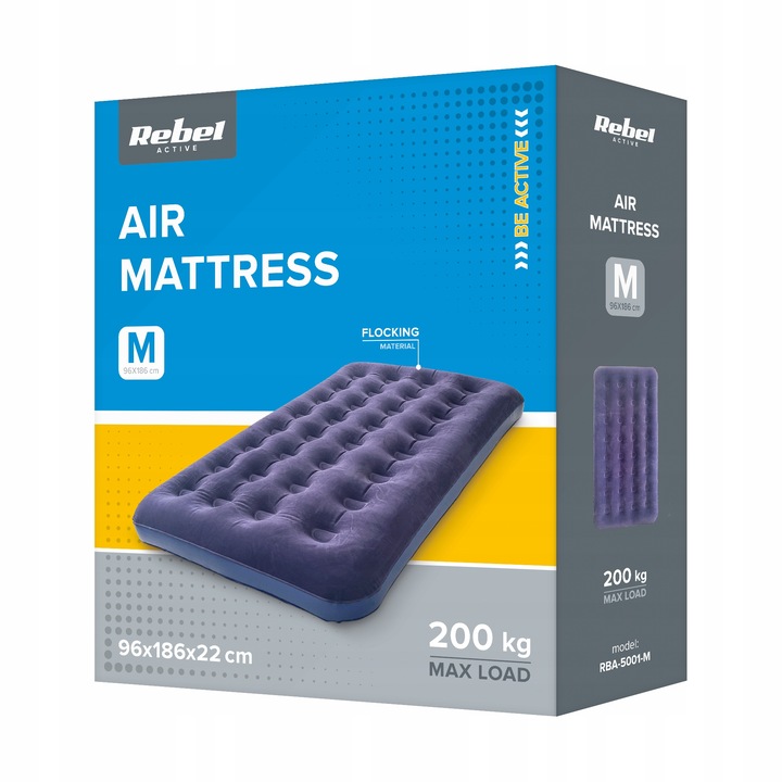 Materac dmuchany jednoosobowy do spania + pompka 186 x 96 x 22 cm Rebel
