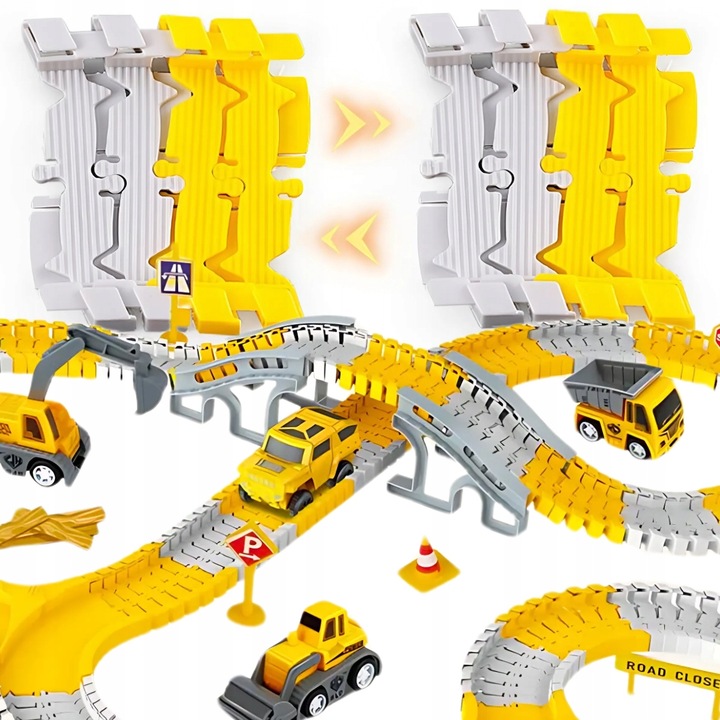 TOR SAMOCHODOWY WYŚCIGOWY DLA DZIECI POJAZDY BUDOWLANE NA PREZENT 255 EL.