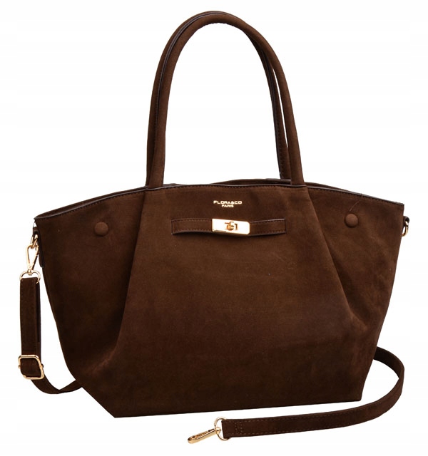 FLORA&CO torebka damska MIEJSKA na ramię ZAMSZ A4 CZEKOLADA