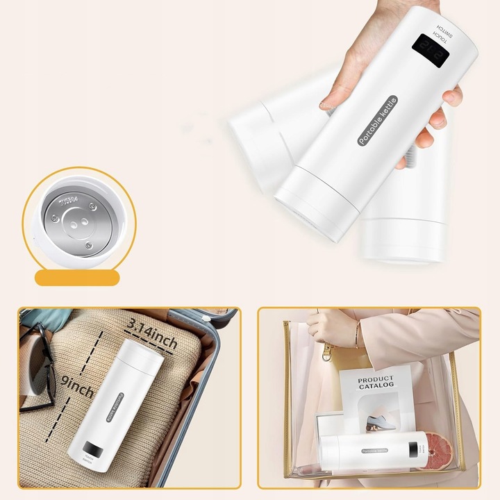 PODRÓŻNY MAŁY CZAJNIK ELEKTRYCZNY Z REGULACJĄ TEMPERATURY, KUBEK PODRÓŻNY