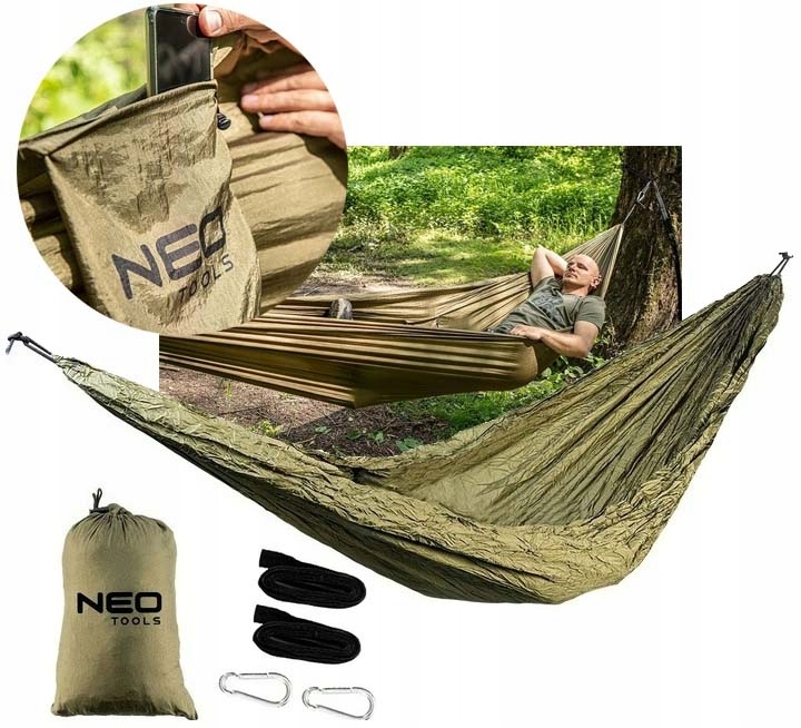 MOCNY HAMAK 200KG OGRODOWY SURVIVALOWY SURVIVAL TURYSTYCZNY NEO TOOLS
