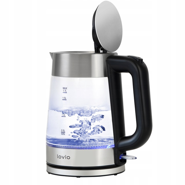 Czajnik elektryczny bezprzewodowy szklany STALOWY LED INOX 1,7l 2200W Lovio