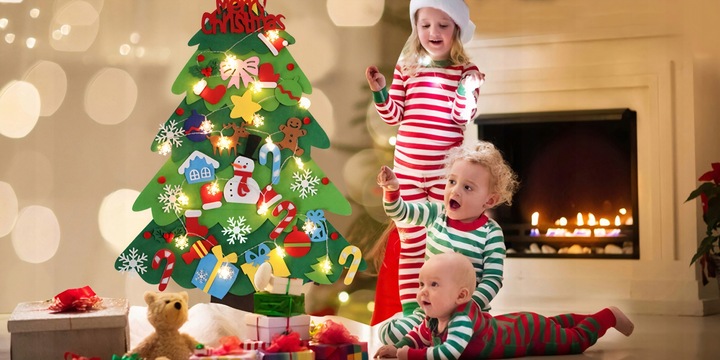 CHOINKA Z FILCU FILCOWA LED ZABAWKA DLA DZIECI DEKORACJE ŚWIĄTECZNE ŚWIĘTA