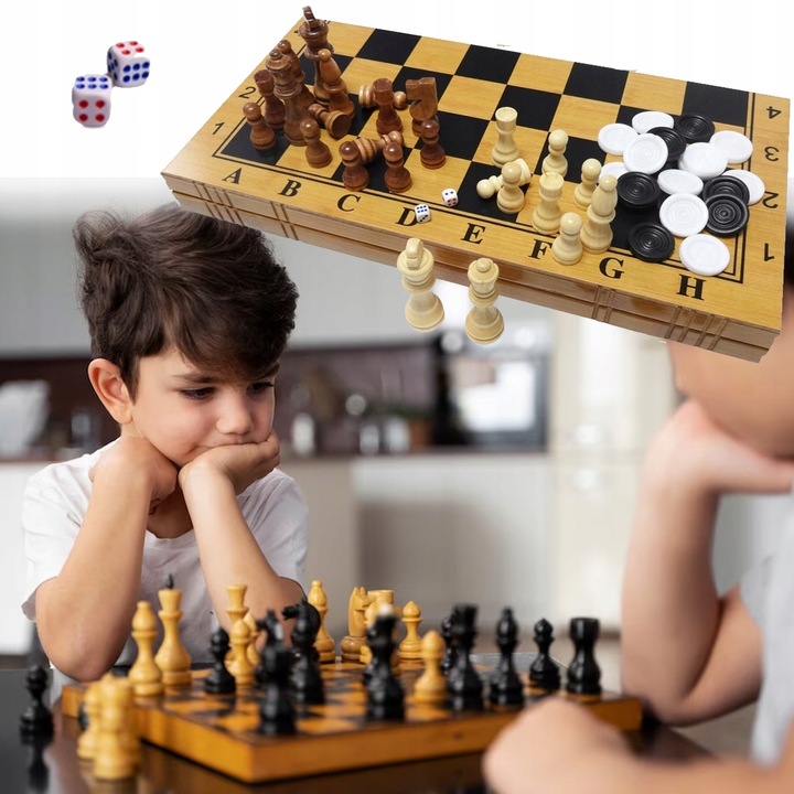 GRA W SZACHY WARCABY TRYKTRAK DUŻE DREWNIANE 3w1 PREZENT POD CHOINKĘ ŚWIĘTA