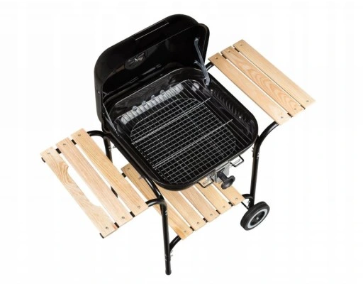 Duży grill ogrodowy z regulacją rusztu drewniane półki