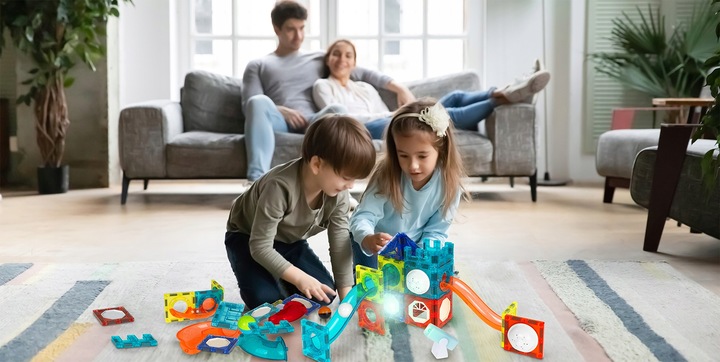 KLOCKI MAGNETYCZNE KONSTRUKCYJNE ŚWIECĄCY TOR Dla Dzieci MAGNETIC TILES 75