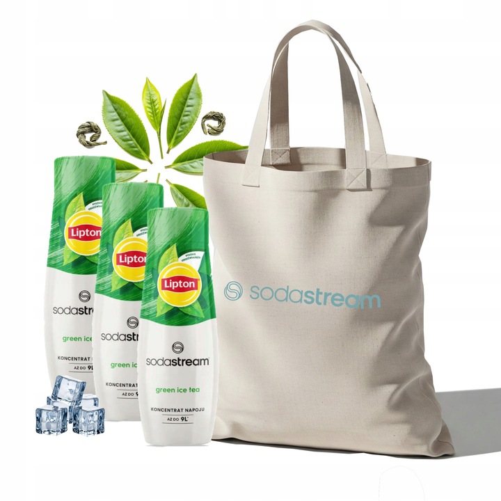 Zestaw Syrop koncentrat SodaStream Lipton Green Ice Tea 3x440ML + Torba