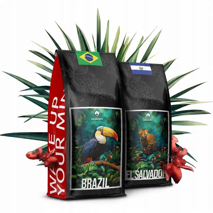 KAWA ZIARNISTA 2x500g ŚWIEŻO PALONA BRAZIL+SALVADOR 100% ARABIA - BLUE ORCA