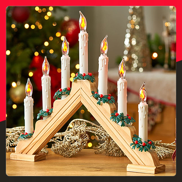 7 LED ŚWIECZNIK ADWENTOWY ŚWIĄTECZNY DREWNIANY ŚWIECE LAMPKI ŚWIECZKI PRĄD