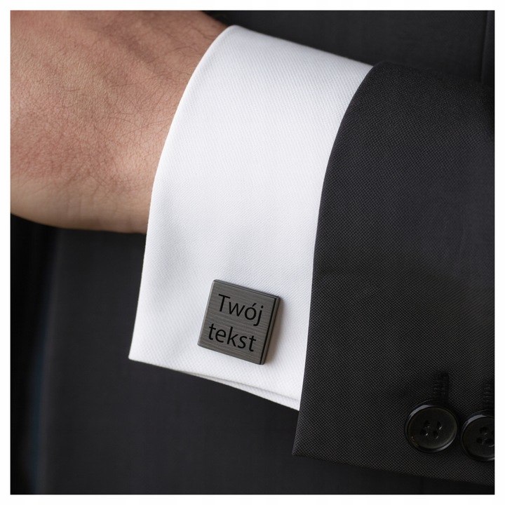 Spinki do mankietów grafitowe grawerowane TWÓJ TEKST GRAFIKA na prezent