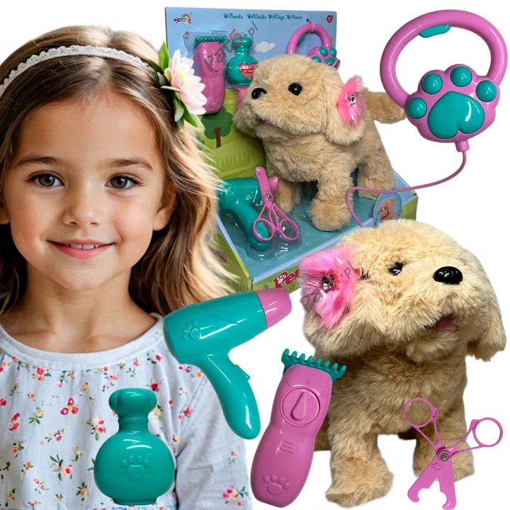 INTERAKTYWNY PIESEK PLUSZOWY NA SMYCZY CHODZĄCY SZCZEKAJĄCY N BATERIE XXL