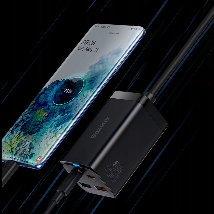 BASEUS SZYBKA ŁADOWARKA SIECIOWA GaN3 Pro 2x USB C / USB 65W MOCNY ZASILACZ