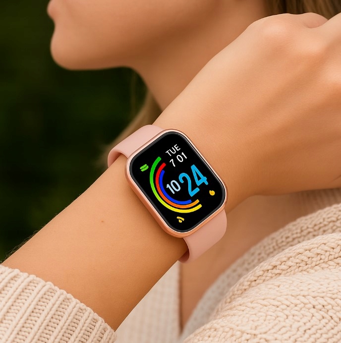 RÓŻOWY SMARTWATCH W KOMPLECIE 3w1 Z MIKROFONEM DO KARAOKE + SŁUCHAWKAMI