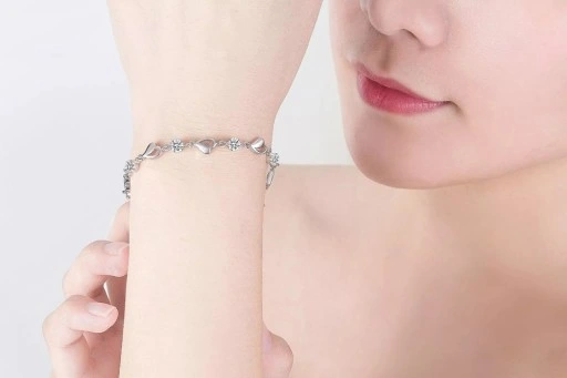 Bransoletka Damska Srebrna Łańcuszki Serduszka Heart Kryształki Na Prezent