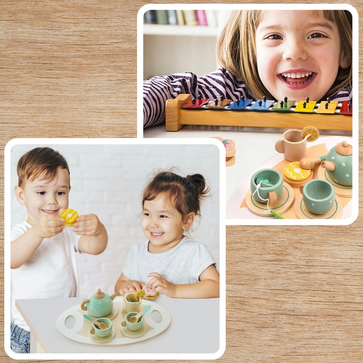 ZESTAW DO HERBATY KAWY DLA DZIECI DREWNIANY SERWIS KAWOWY DO ZABAWY PREZENT
