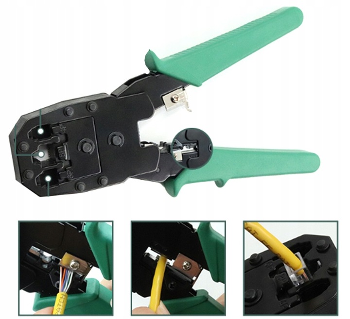 TESTER KABLI SIECIOWYCH WTYK RJ45 ZESTAW NARZĘDZI ŚCIĄGACZ ZACISKARKA LAN3