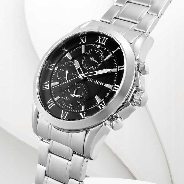 Zegarek męski Paul Lorens NEXTON multi-datownik SREBRNY stylowy BOX+ GRAWER