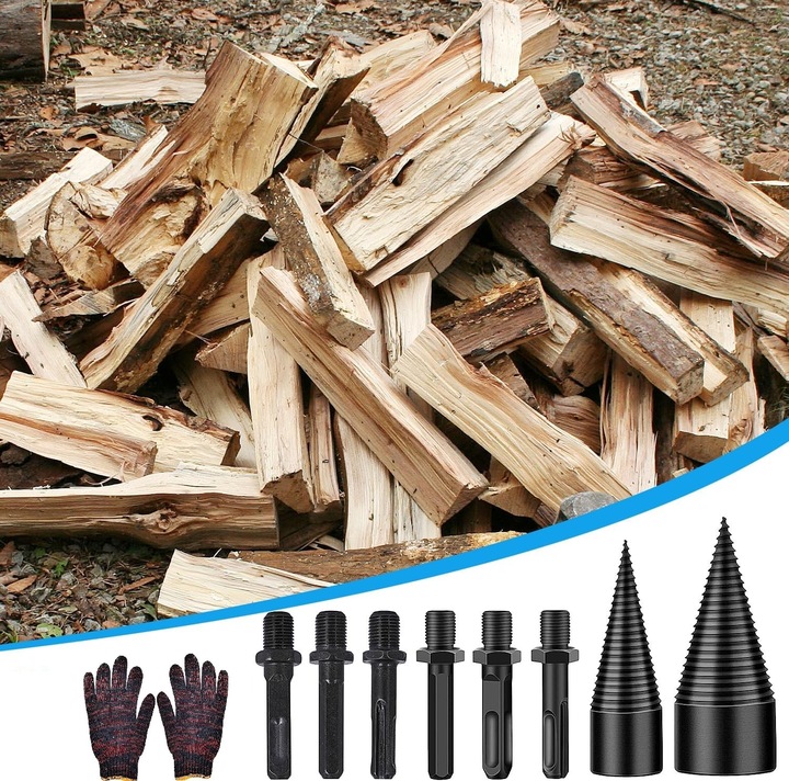 Świder do Drewna Opałowego Wiertło Stożek Łuparka 32 mm 42 mm + Rękawiczki