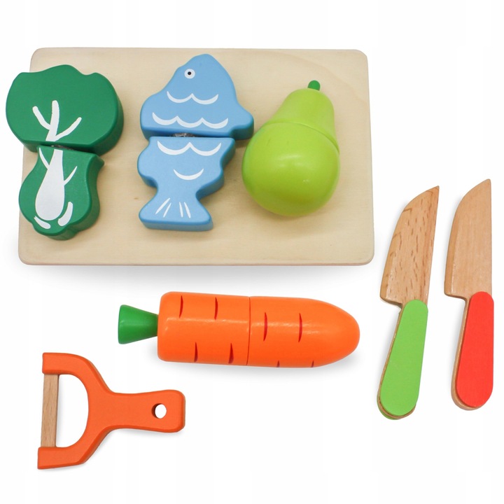 Drewniane Owoce i Warzywa Do Krojenia Zestaw XXL ze Skrzynką 17 elementów