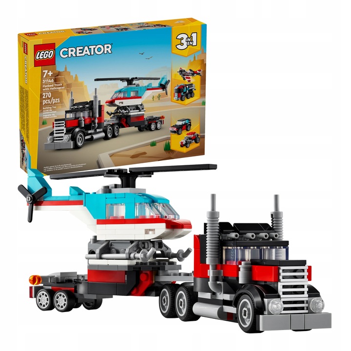 LEGO Creator 3 w 1 31146 Ciężarówka z platformą i helikopterem