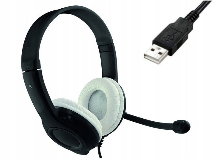 SŁUCHAWKI Z MIKROFONEM DO LAPTOPA KOMPUTERA NA USB