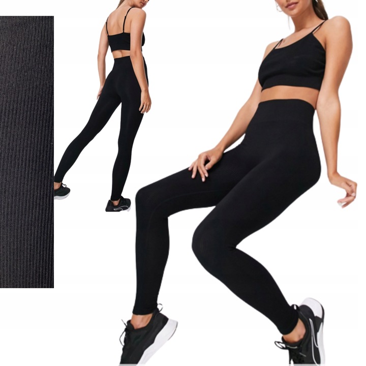 Legginsy PRĄŻKOWANE modelujące WYSOKI STAN wyszczuplające DŁUGIE prążek M/L