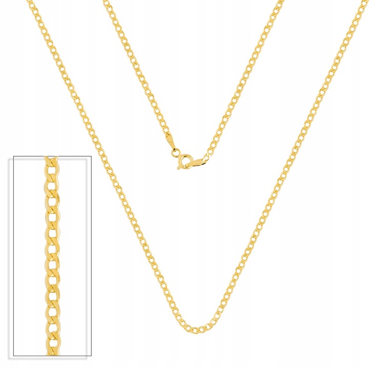 Klasyczny Pozłacany Srebrny Łańcuszek Pancerka Pr. 925 Naszyjnik 60cm x 2mm