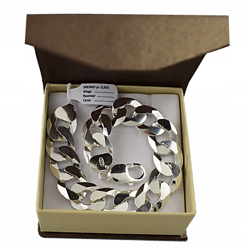 Bransoletka Srebrna Pancerka Męska Pełna Diamentowana 1,40 cm Grawer Gratis