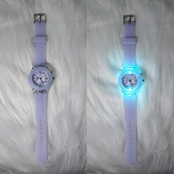 Fioletowy zegarek świecący z jednorożcem bransoletka prezent dziewczynki