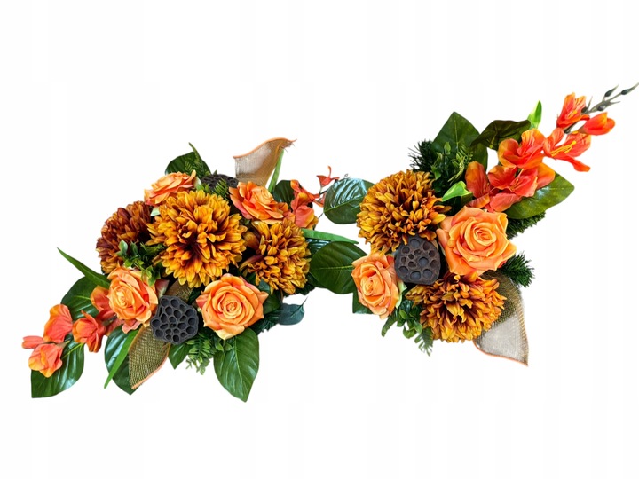 Stroik na cmentarz RÓŻE, komplet z flakonem CHRYZANTEMY bukiet do wazonu