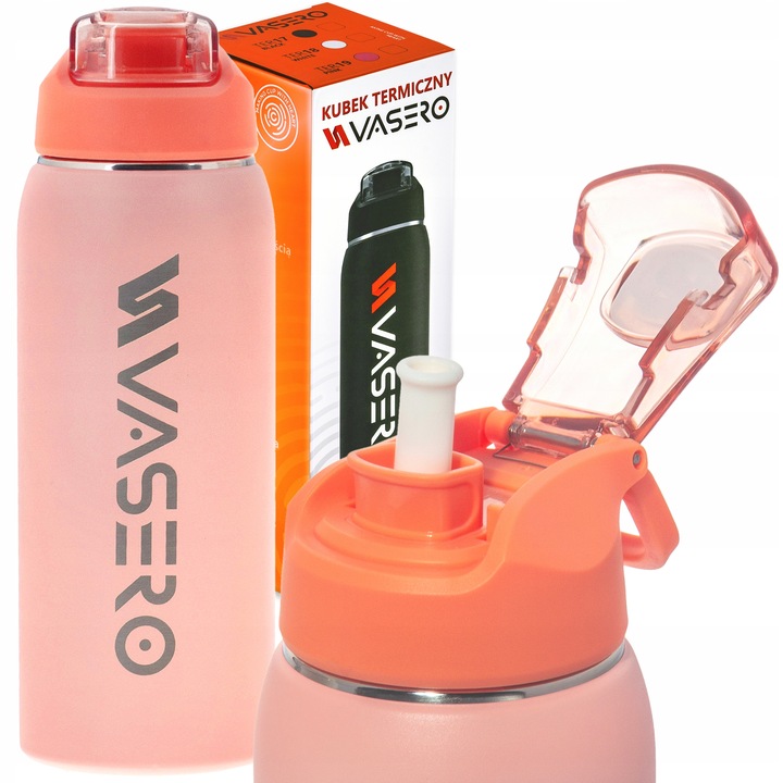 KUBEK TERMICZNY BIDON TERMOS PRÓŻNIOWY 750ml blokada uchwyt ustnik + SŁOMKA