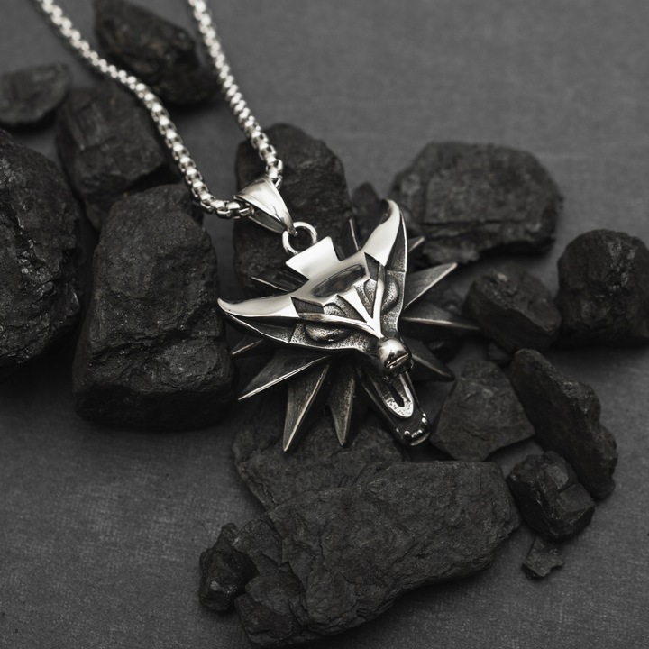 NASZYJNIK MEDALION WIEDŹMIN WILK WITCHER DZIKI GON 3 STAL CHIRURGICZNA 316L