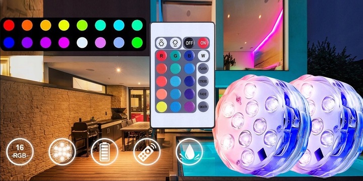 4x OŚWIETLENIE BASENU PODWODNE BASENOWE LAMPKA LED RGB Z PILOT