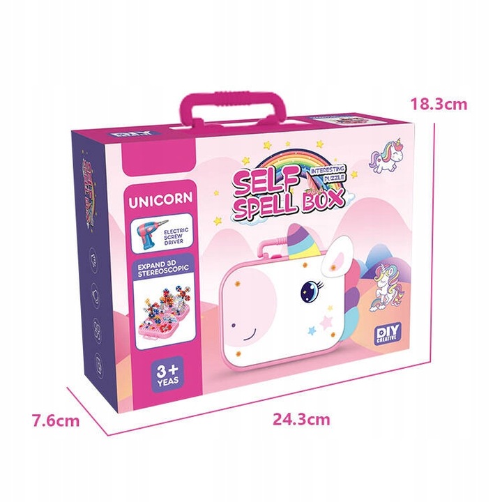 Klocki KONSTRUKCYJNE JEDNOROŻEC do skręcania 3D w walizce dla dzieci
