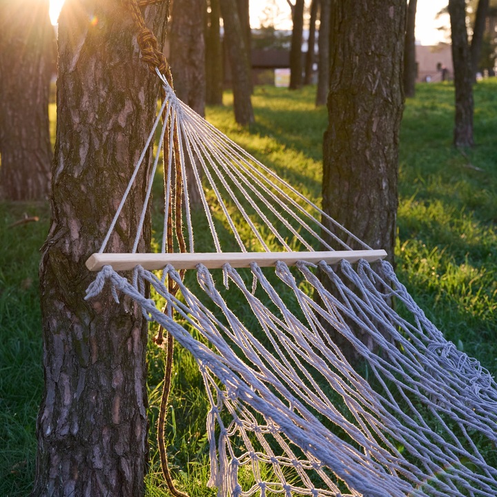 HAMAK OGRODOWY SIATKA MAKRAMA WISZĄCY LEŻAK BOHO FRĘDZLE 200 CM SZARY DUŻY