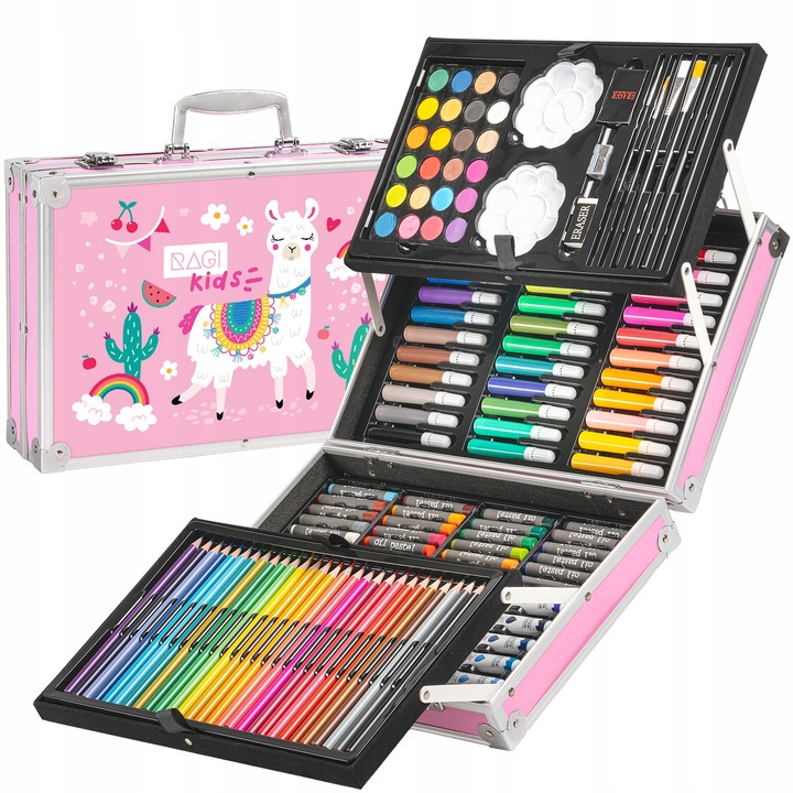 Zestaw Artystyczny, walizka z lamą, 145 elementów RAGI - RÓŻOWY