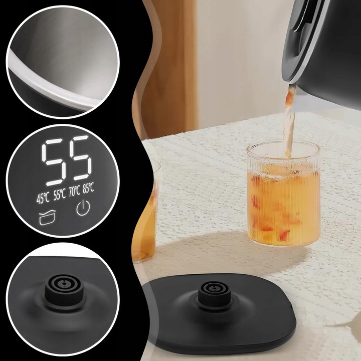 CZAJNIK ELEKTRYCZNY BEZPRZEWODOWY 1,7L 1500W CZARNY REGULACJA TEMPERATURY