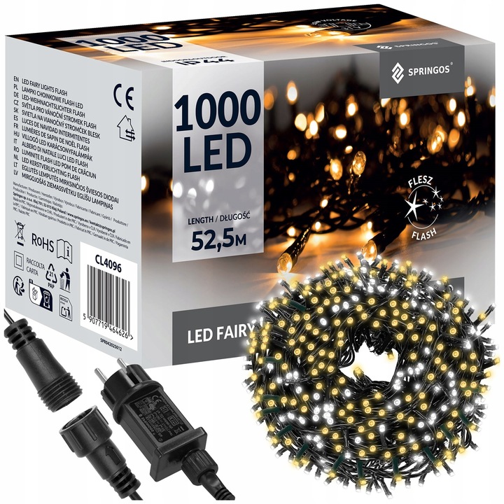 LAMPKI CHOINKOWE 1000 LED ZEWNĘTRZNE 52M ŚWIATEŁKA CHOINKOWE NA PRĄD