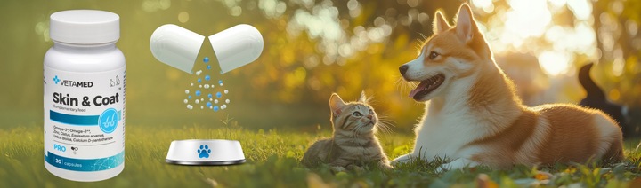 SUPLEMENT na SKÓRĘ I SIERŚĆ dla PSA I KOTA VETAMED 30 kapsułek + GRATIS