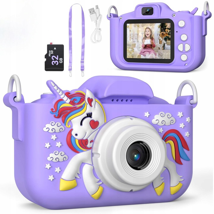 APARAT CYFROWY DLA DZIECI JEDNOROŻEC 48Mpx SELFIE KAMERA+KARTA 32GB MENU PL