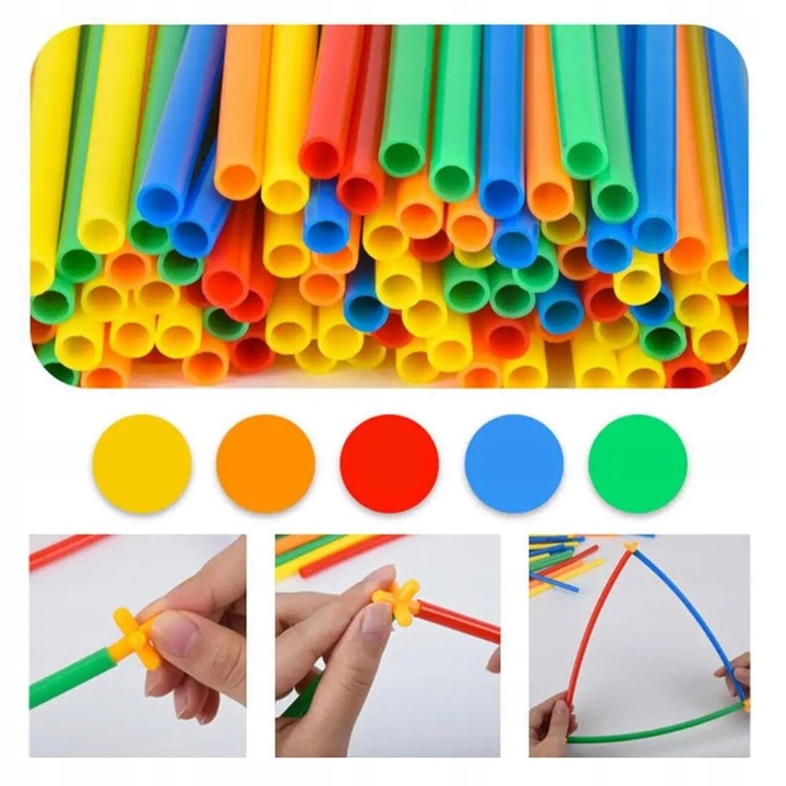 KLOCKI SŁOMKI KONSTRUKCYJNE PATYCZKI RURKI ZESTAW 400el PUDEŁKO DLA DZIECI