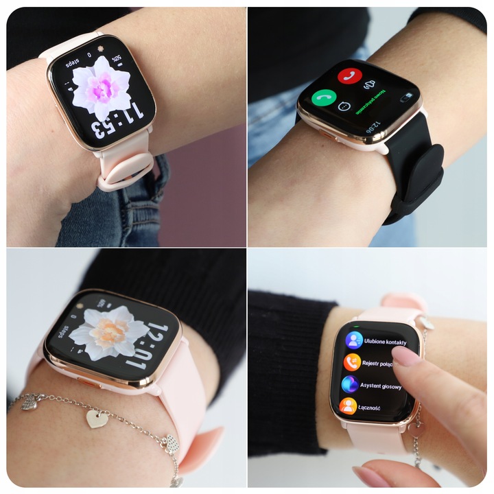 SMARTWATCH DAMSKI POLSKIE MENU ROZMOWY PULS CIŚNIENIE SPORT AMOLED 4 PASKI