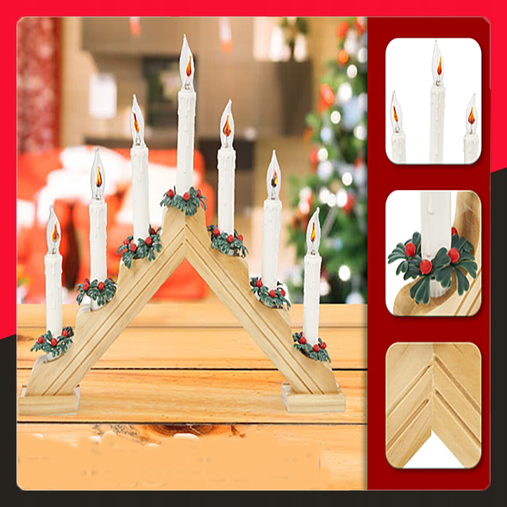 7 LED ŚWIECZNIK ADWENTOWY ŚWIĄTECZNY DREWNIANY ŚWIECE LAMPKI ŚWIECZKI PRĄD