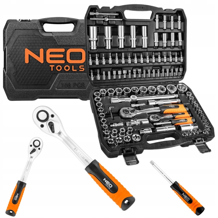 NEO 10-212 ZESTAW KLUCZE NASADOWE 1/2", 1/4" TORX NASADKI WALIZKA 108el