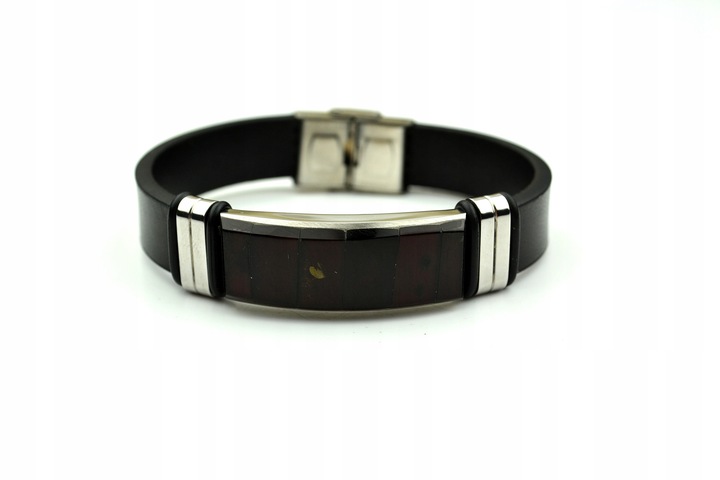 BRANSOLETA MĘSKA BURSZTYN SKÓRA STAL