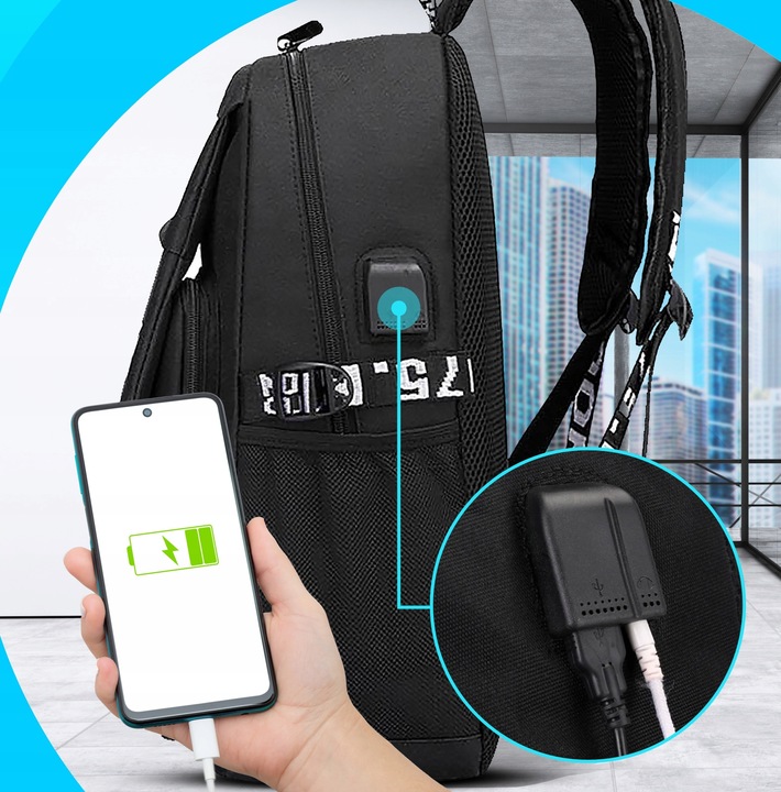 PLECAK SZKOLNY MŁODZIEŻOWY ŚWIECĄCY TORNISTER ODBLASKOWY USB TORBA PIÓRNIK