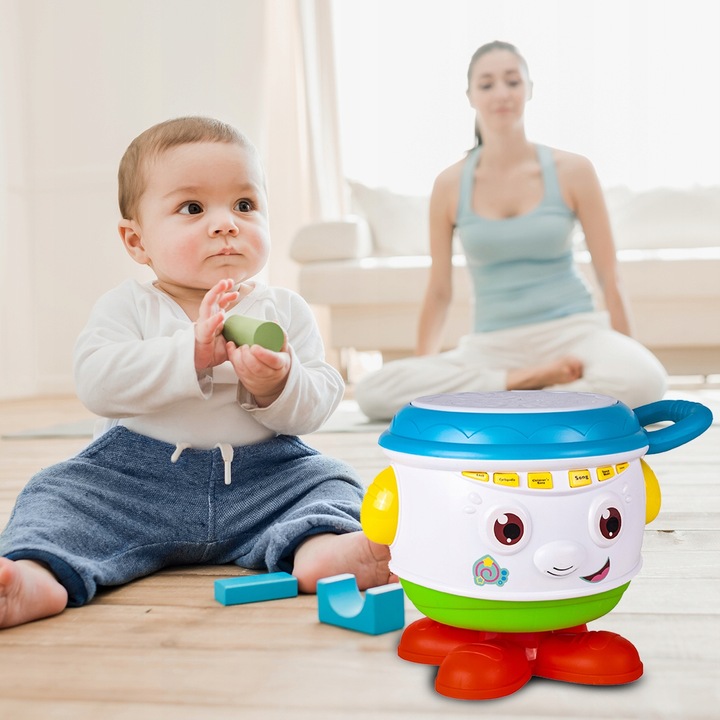 BĘBENEK MUZYCZNY INTERAKTYWNY OBROTOWY DLA DZIECI ŚWIATŁO ŚMIECH DZIECKA