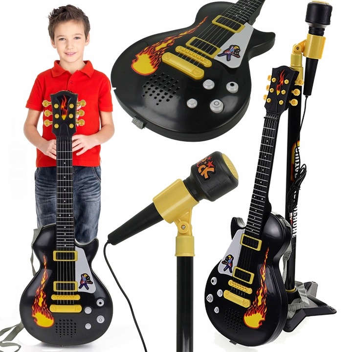 Gitara DLA DZIECI Elektryczna Na Baterie + Mikrofon Na Statywie + 6 melodii