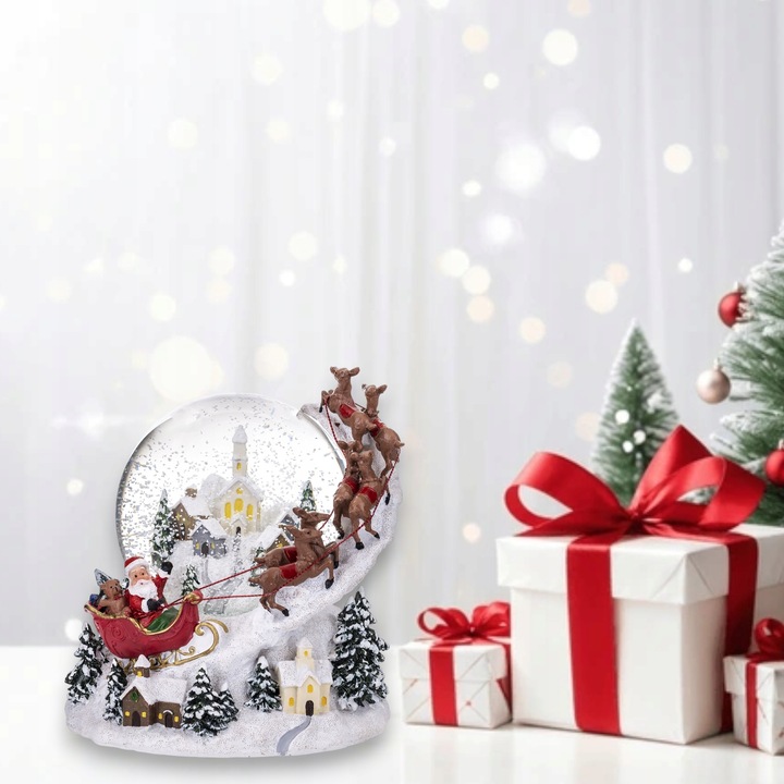 SZKLANA KULA ŚNIEŻNA 20CM Z POZYTYWKA ŚWIĄTECZNA ZE ŚNIEGIEM ŚWIĘTY MIKOŁAJ