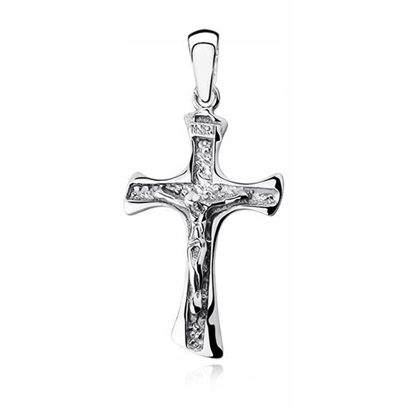 MĘSKI SREBRNY RODOWANY KRZYŻYK DUŻY KRZYŻ JEZUS PR 925 + PUDEŁKO Z GRAWEREM